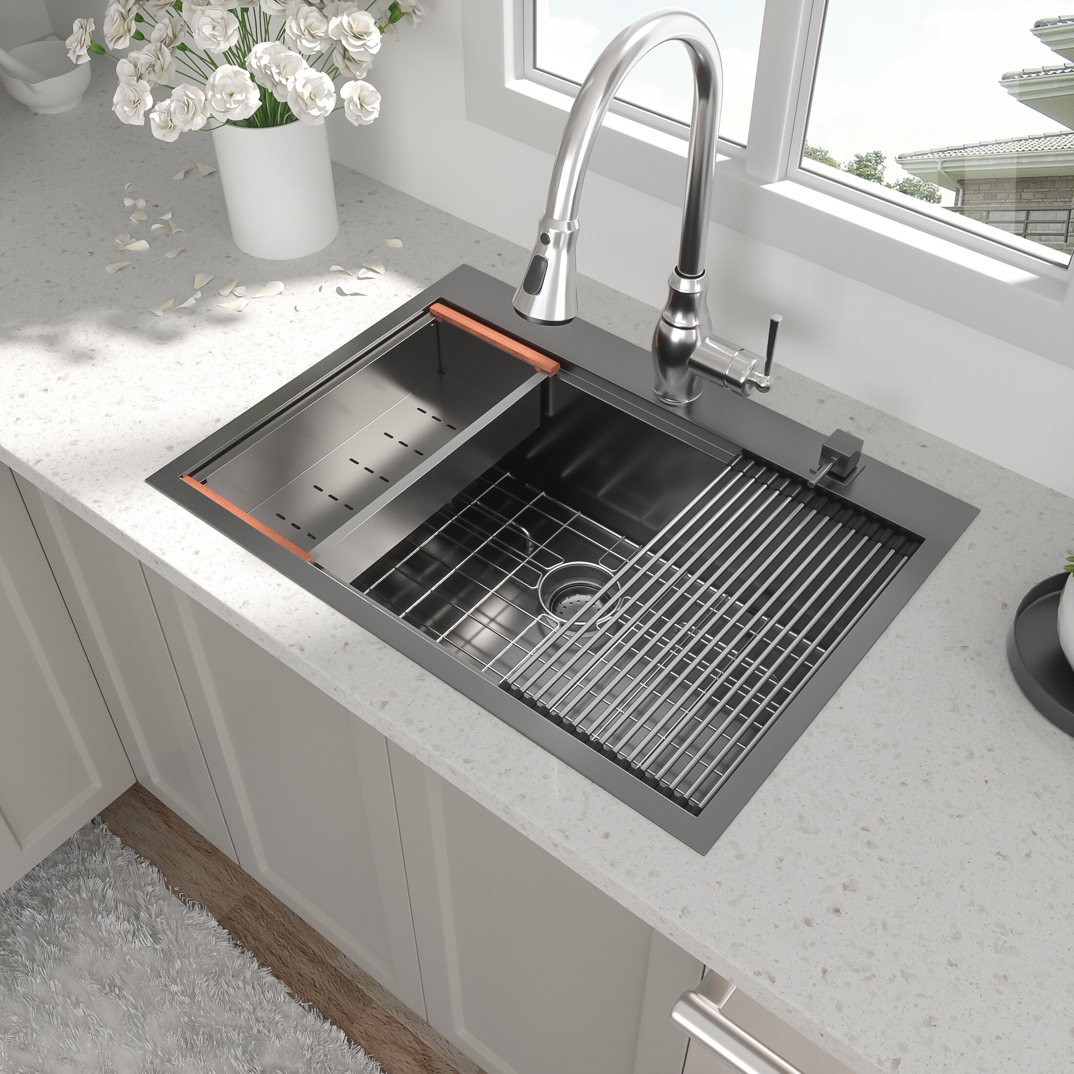 33 Black Drop In Workstation Kitchen Sink Beslend 33