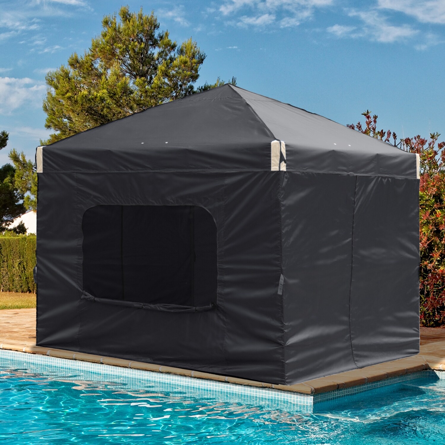 Aoodor 10 x 10 FT Pop Up Canopy Tent Portable Instant Shade Canopy with Curtain for Camping Party and Other Outdoor Events Black
