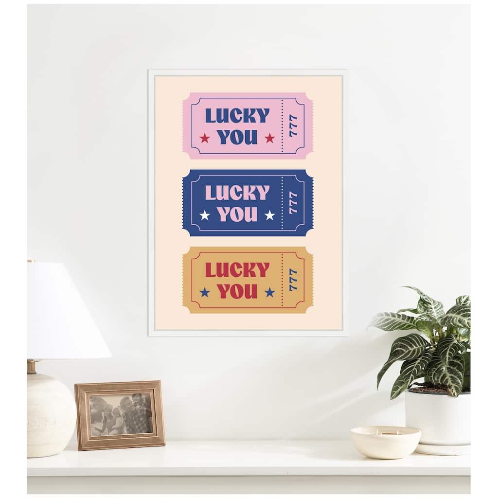 Kate and Laurel LuckyYouTicket by Rachel Lee 3 Birdies Studio Framed Canvas Wall Art Print