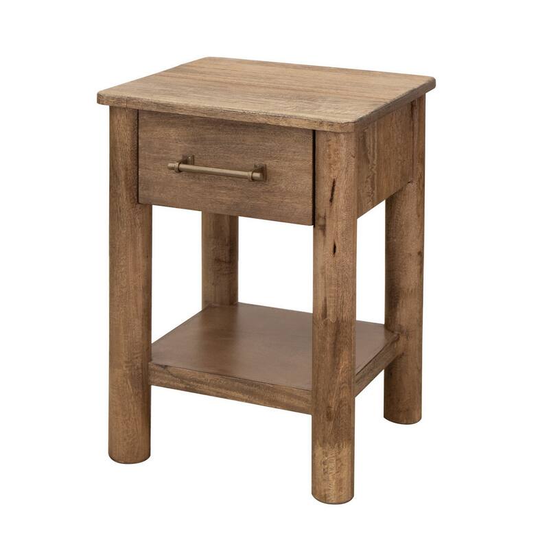 Olum 25 Inch Side End Table, 1 Drawer, Lower Shelf, Square Top, Wood, Brown