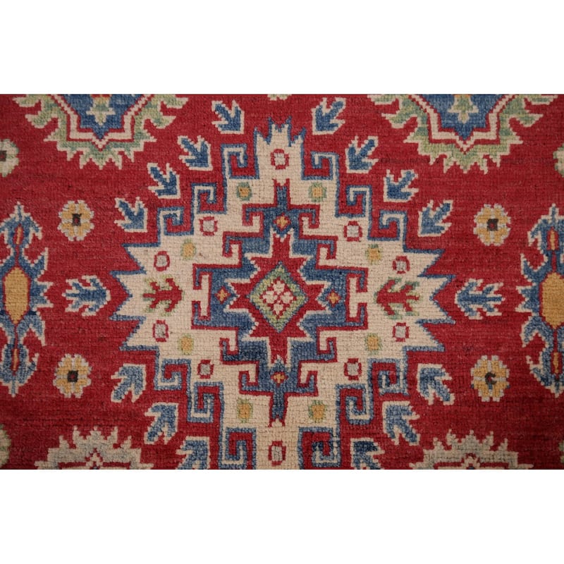 Geometric Kazak Foyer Rug Hand-Knotted Oriental Wool Carpet - 3'4" x 5'9"