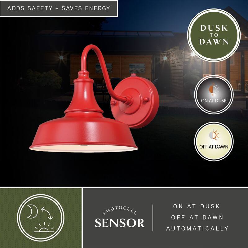Dorado 1 Light Dusk to Dawn Red White Farmhouse Barn Dome Outdoor Wall Lantern - 9-in W x 13.25-in H x 9-in D
