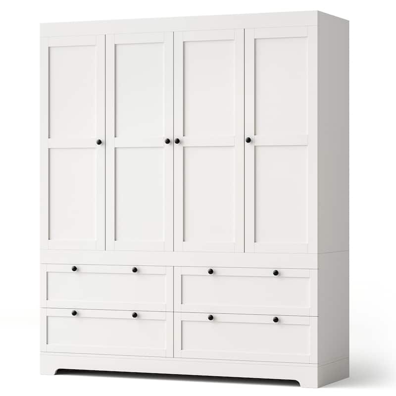 Pocassy 71" H Wardrobe Closet with Drawers and Cabinet.