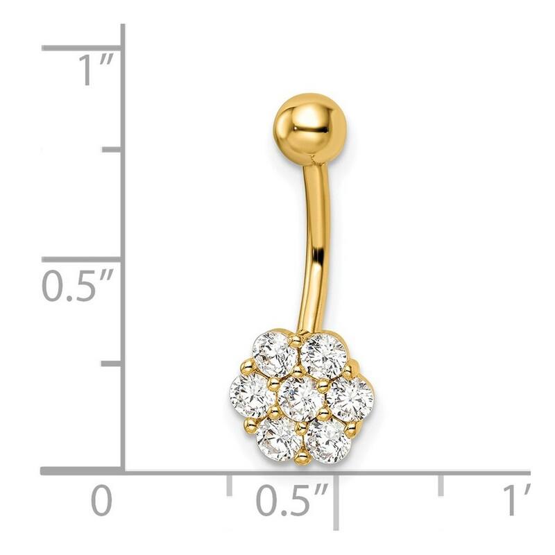 Curata 14k Yellow Gold 14g CZ Simulated Diamond Flower Belly Button Navel Ring Piercing