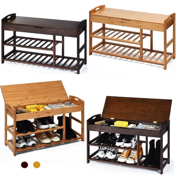 Costway 3-Tier Bamboo Shoe Bench Entryway Storage Rack Organizer Home Hallway BrownNature. Opens flyout.