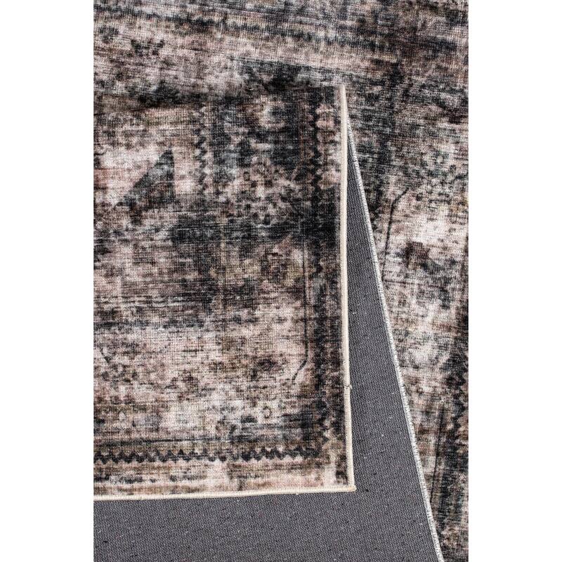 Machine Washable Collection Grey/Beige/Brown Abstract Area Rug