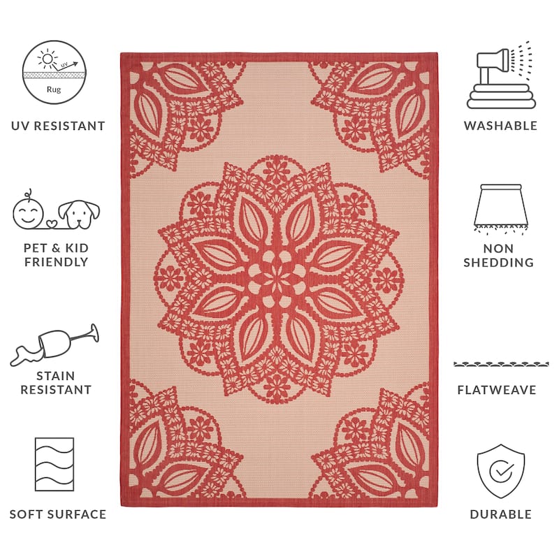 SAFAVIEH Courtyard Bosiljka Waterproof Backyard Patio Rug - 6'7" x 9'6" - Beige/Red