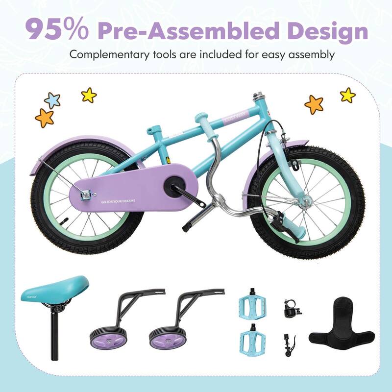 Costway 14" Kids Bike with Adjustable Saddle Handlebar Removable