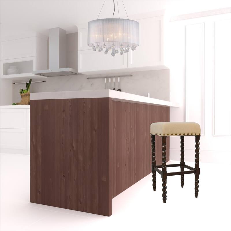 30" Cream And Espresso Backless Bar Height Chair With Footrest - 16.375