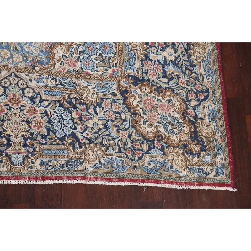 Antique Vegetable Dye Floral Kerman Persian Wool Area Rug Hand-knotted - 11'0" x 14'5"