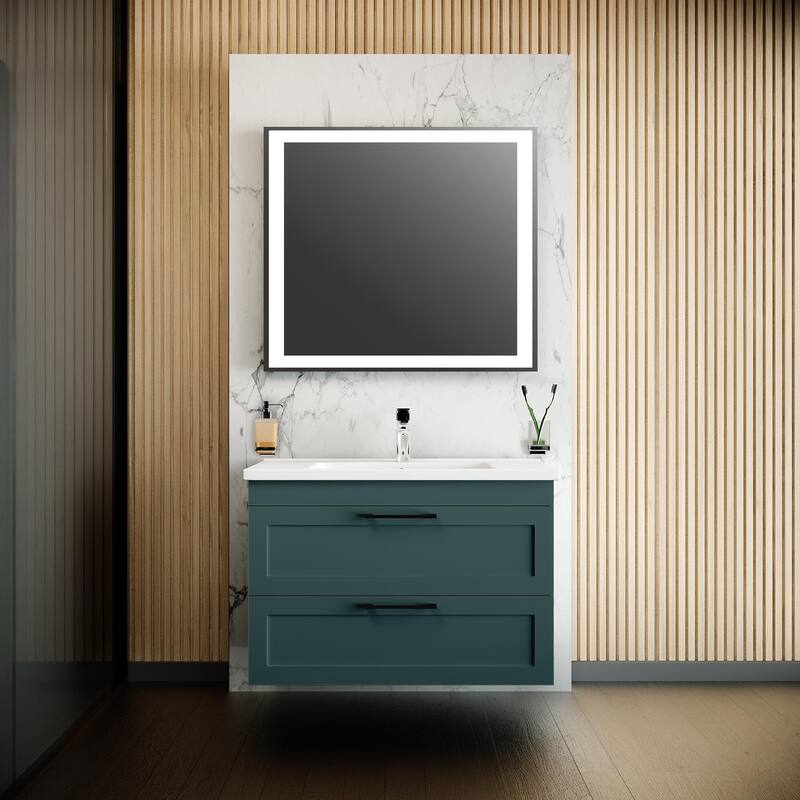 Modern Wall-Mounted Bathroom Vanity with Washbasin Palm Beach Green Matte Non-Toxic MDF-26"-Simple 32"