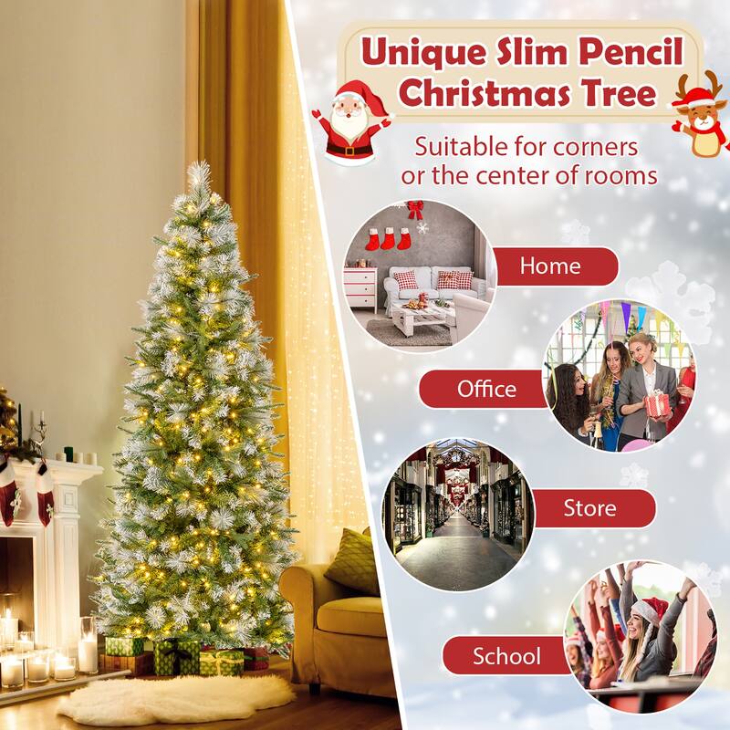 Gymax 7.5/6 FT Artificial Christmas Tree Pre-Lit Hinged Xmas Tree w/