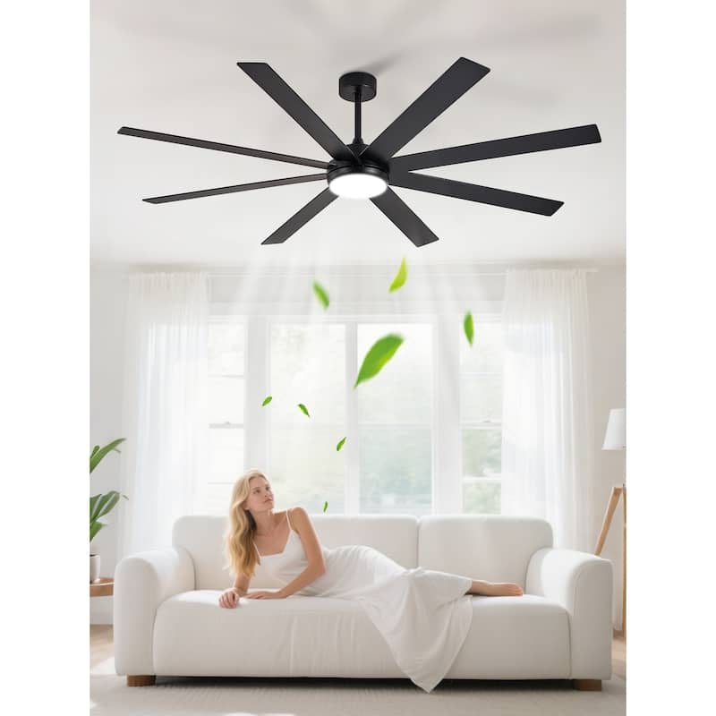 Large Ceiling Fan with Light - 8-Blade, Remote App Control, Dimmable 3CCT, Quiet DC Motor​, 66/72 Inches