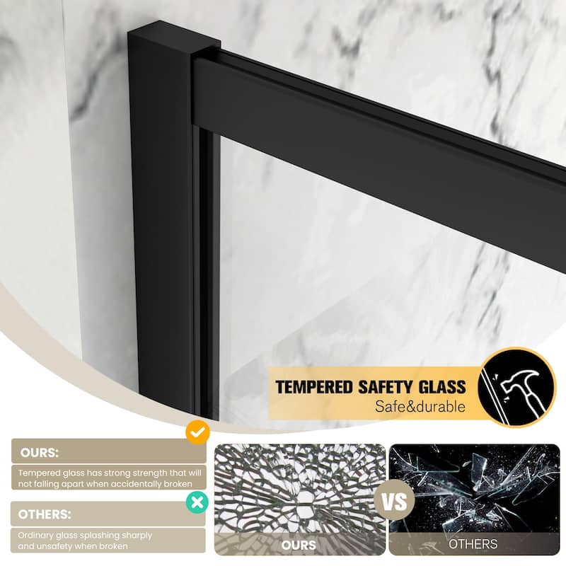 Puente Bathtub Screen Shower Door Tempered Glass Framed Shower Panel - 34" W x 58" H