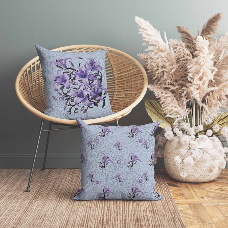 Enchanted Lily Affair Faux Suede Reversible Throw Pillow Silver and Blue