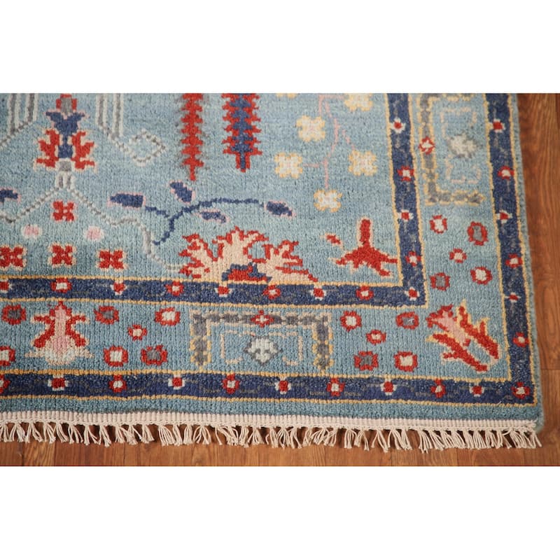 Light Blue Oushak Accent Rug Hand-Knotted Wool Carpet - 4'0"x 5'11"