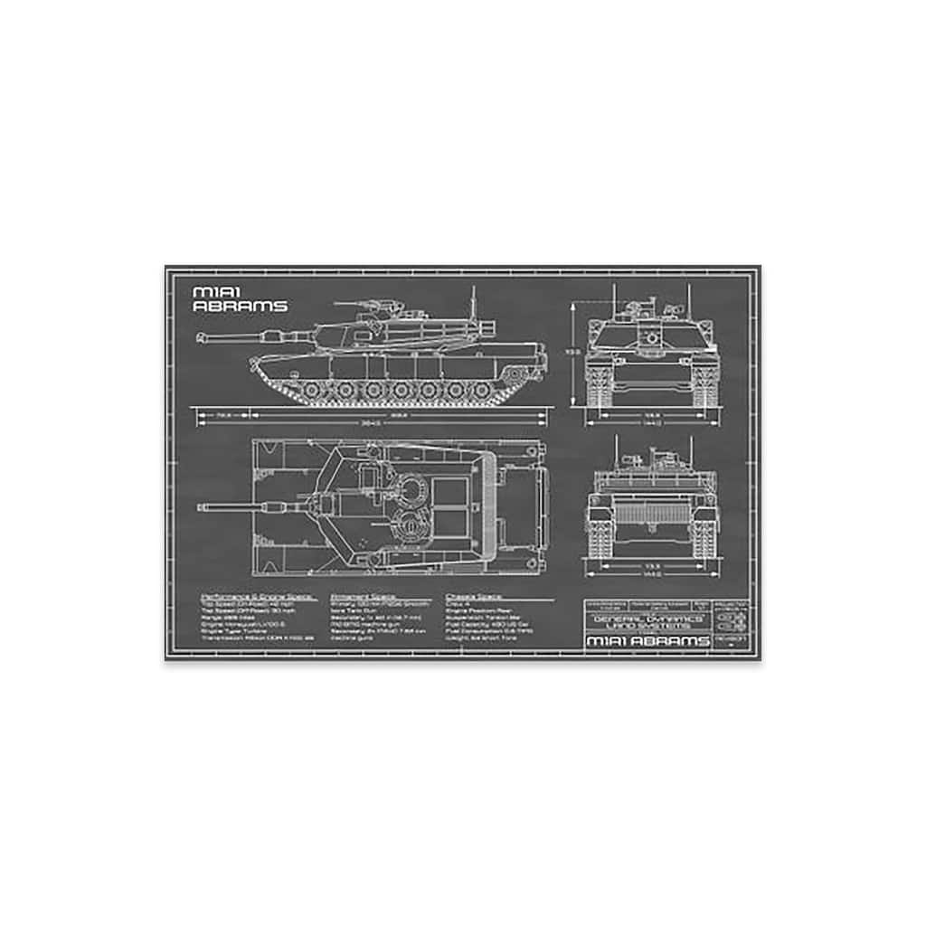 1980 M1A1 Abrams Battle Tank | Black Print On Acrylic Glass by Action Blueprints