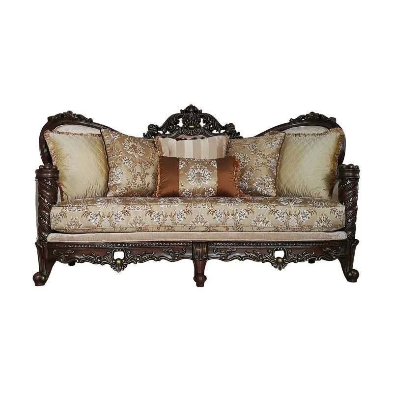 Victoire Beige and Dark Walnut Sofa with Queen Anne Leg