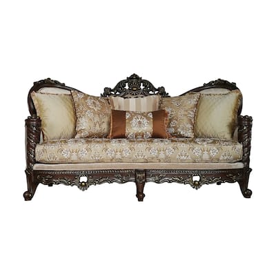 Victoire Beige and Dark Walnut Sofa with Queen Anne Leg