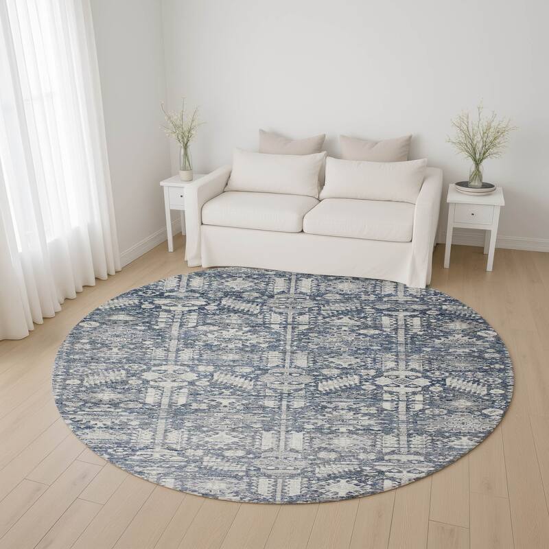 Premium Washable Super Soft Vintage Traditional Mayfield Rug - Blue - 8' x 8'