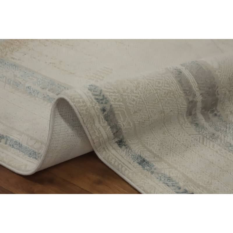 Machine Made Oriental Polyester Carpet Traditional Medallion Beige & Ivories Tabriz Area Rug - 7' 5'' X 5' 2''