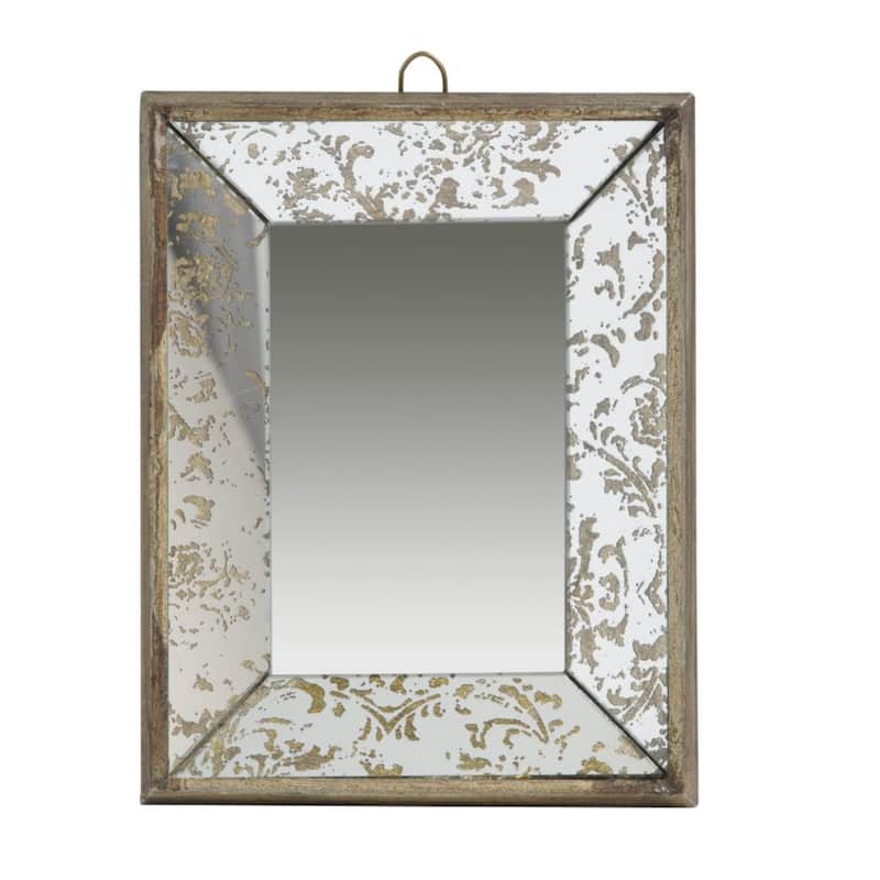 Small Weathered Pattern Hanging Wall Mirror - 12"
