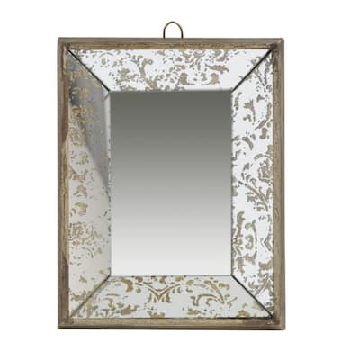 Small Weathered Pattern Hanging Wall Mirror - 12"