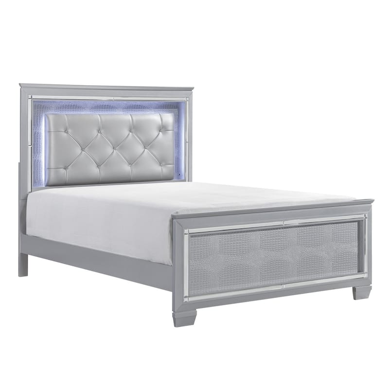 Audi Silver LED Faux Leather Upholstered Tufted Bed