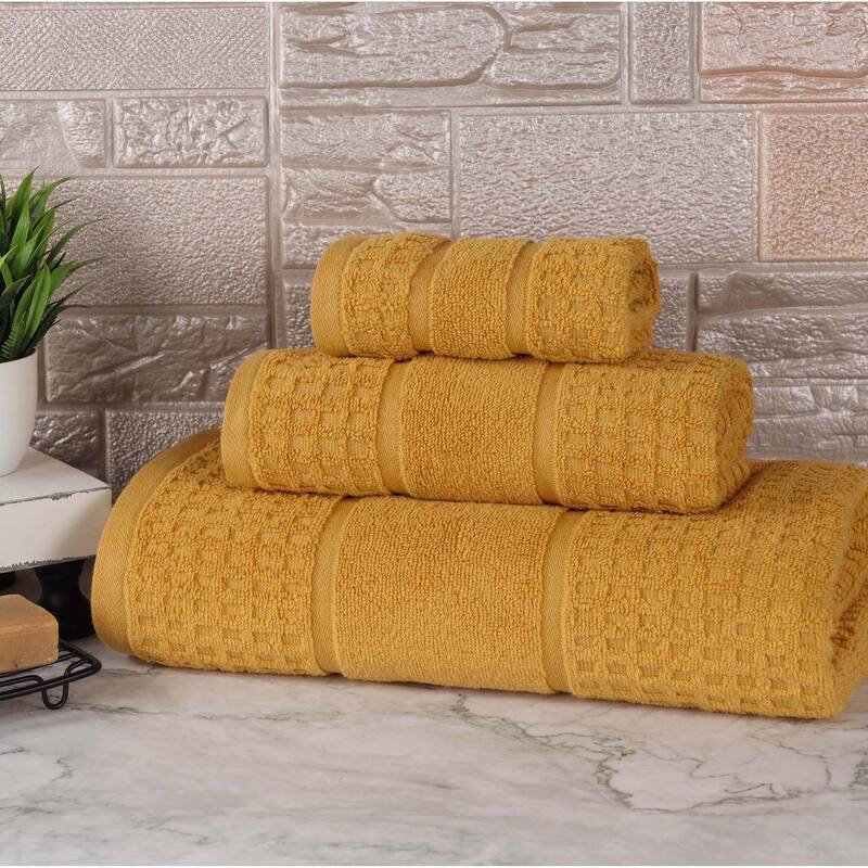 Superior Napa Zero Twist Cotton Waffle 3 Piece Bathroom Towel Set - Yellow Gold
