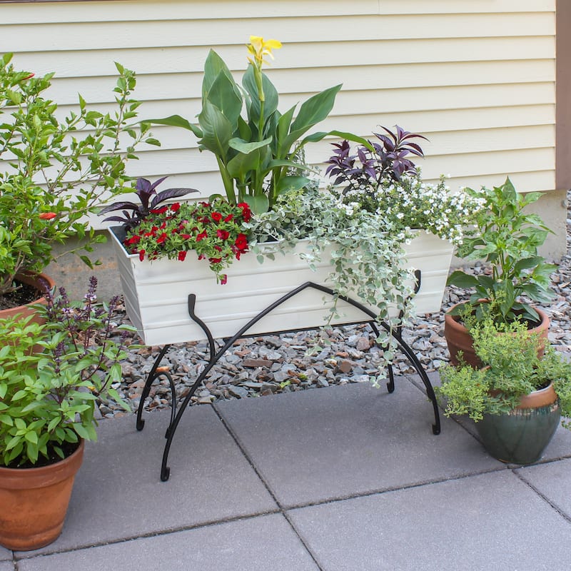 Achla Designs 35.25"L Rectangular Galvanized Steel Indoor Outdoor Large Flower Box w/Black Wrought Iron Bella Stand