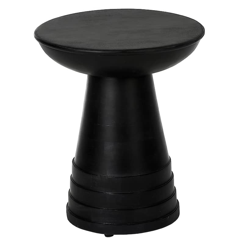 Side End Table, 16 Inch Round Top, Flared Pedestal Base, Black Solid Wood