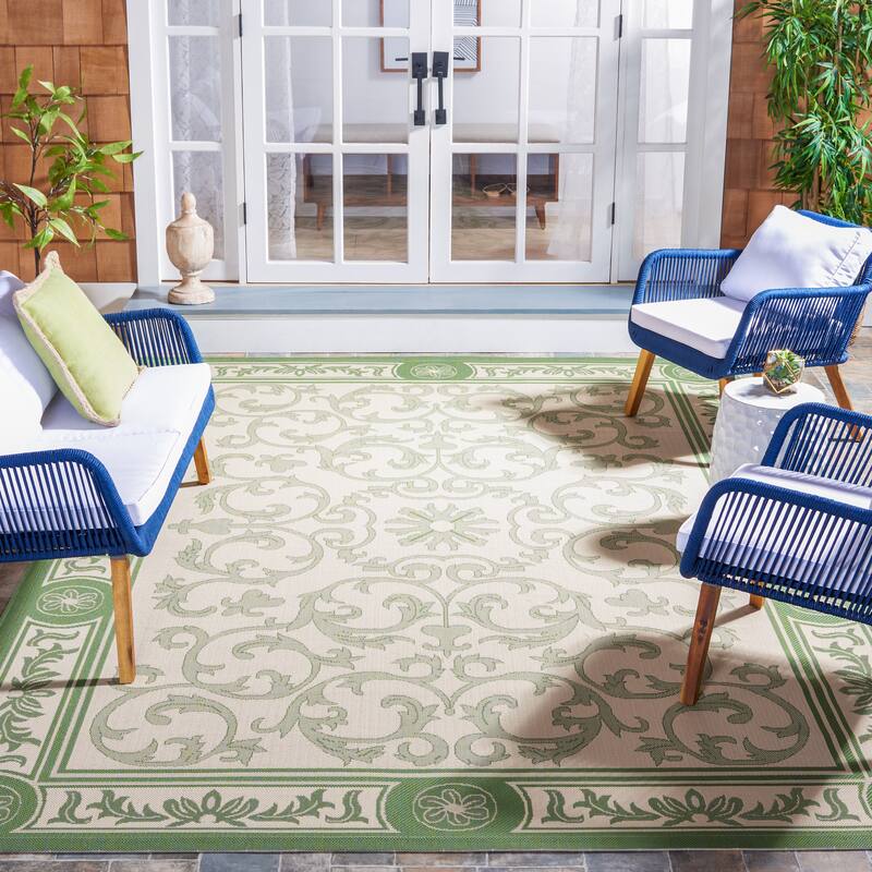 SAFAVIEH Courtyard Asumi Indoor/ Outdoor Waterproof Patio Backyard Rug - 6'7" x 9'6" - Natural/Olive