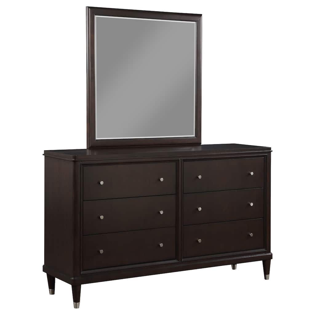 6-Drawer Brown Dresser with Mirror, Smooth Glide Hardware, and Rich Finish for Modern Bedroom Storage
