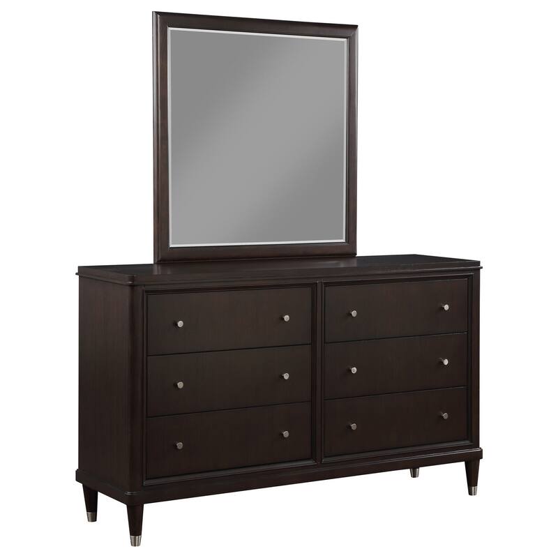 6-Drawer Brown Dresser with Mirror, Smooth Glide Hardware, and Rich Finish for Modern Bedroom Storage