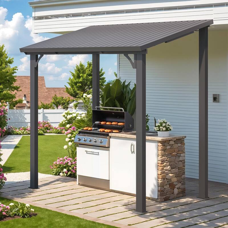 AECOJOY Hardtop Gazebo Outdoor Metal Lean to Pergola Galvanized Steel Roof - 8' x 5'