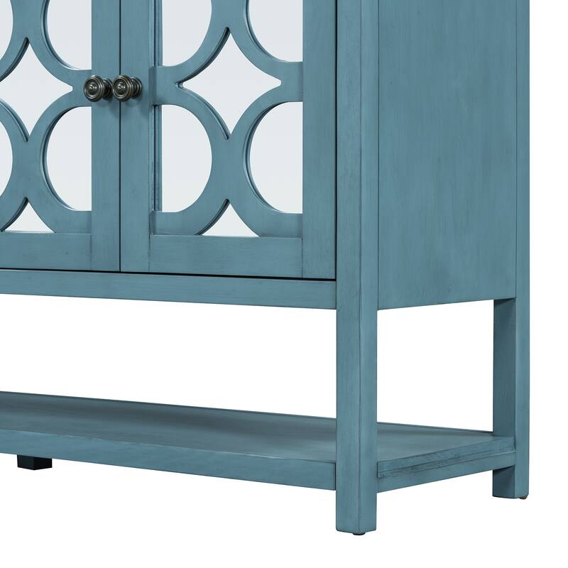 Mirrored Console Table with Acacia Wood Legs, Elegant Storage for Living Room
