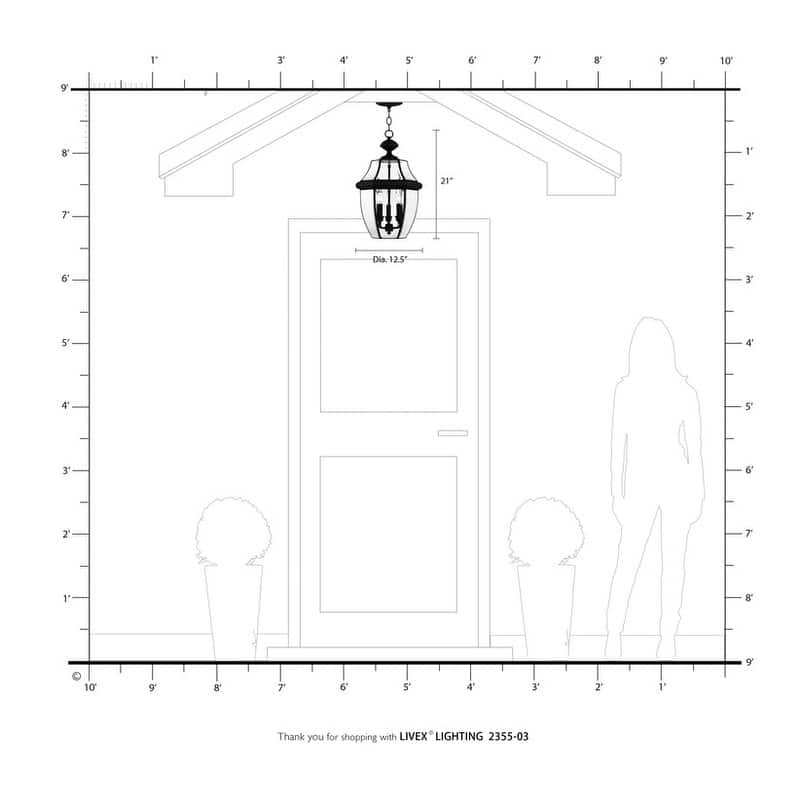 Livex Lighting3-light White Outdoor Chain Lantern, 2355-03 - 12.5" Dia. x 21" H