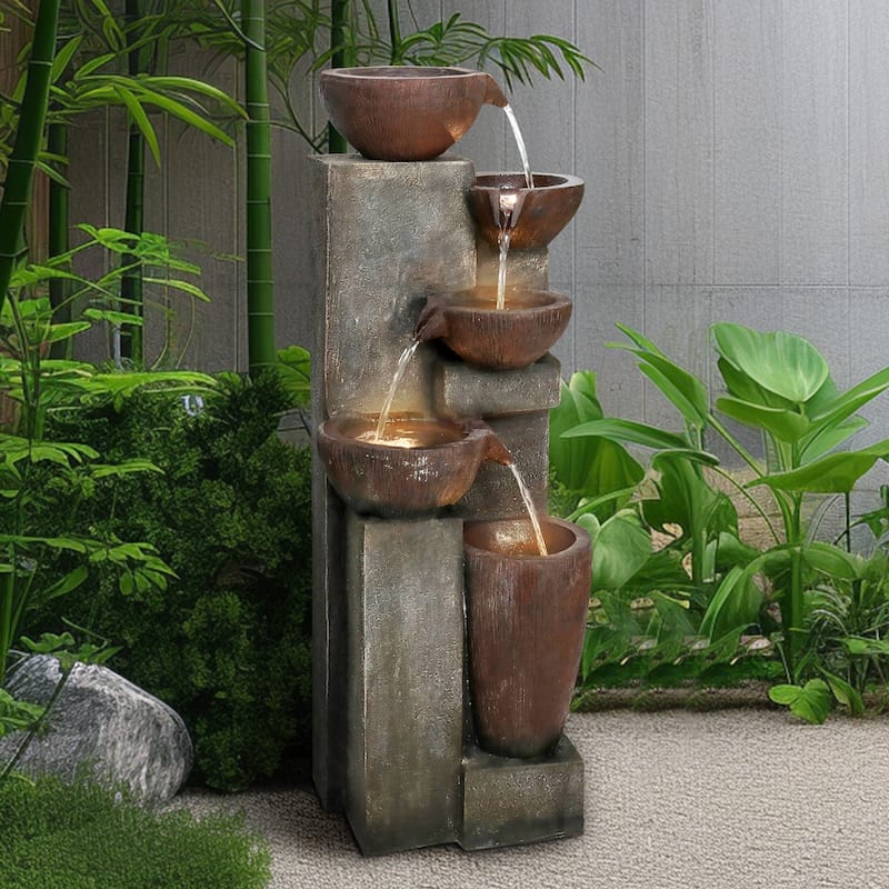 39.7in High Outdoor Water Fountain with LED Lights for Home Art Decor