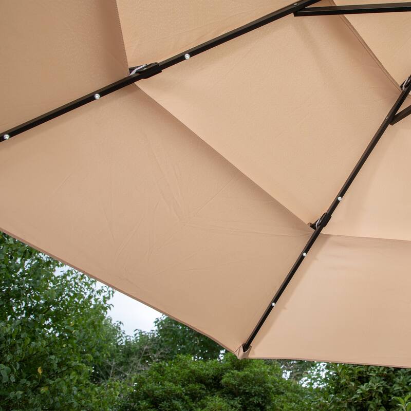 MAISON ARTS 10ft 3 Tier Auto-tilt Patio Umbrella Outdoor Double Vented Umbrella with LED Lights