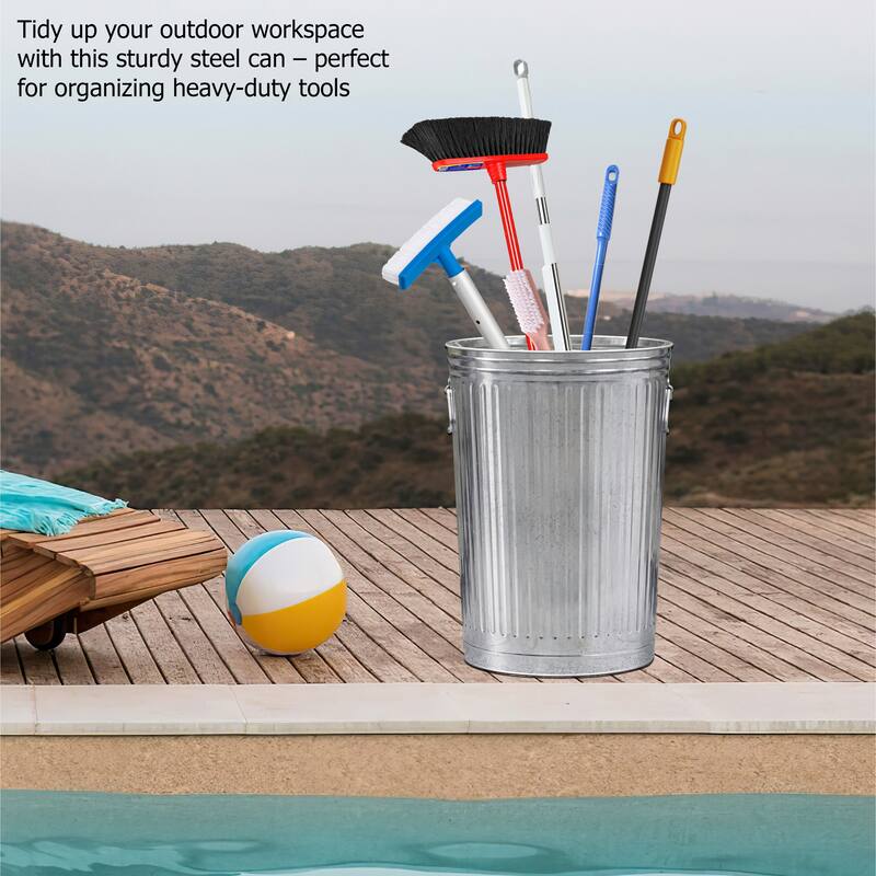 Round Galvanized Steel, Trash Can with Lid - Durable Metal Bucket for Backyard, Lawn, Garden and Yard Use