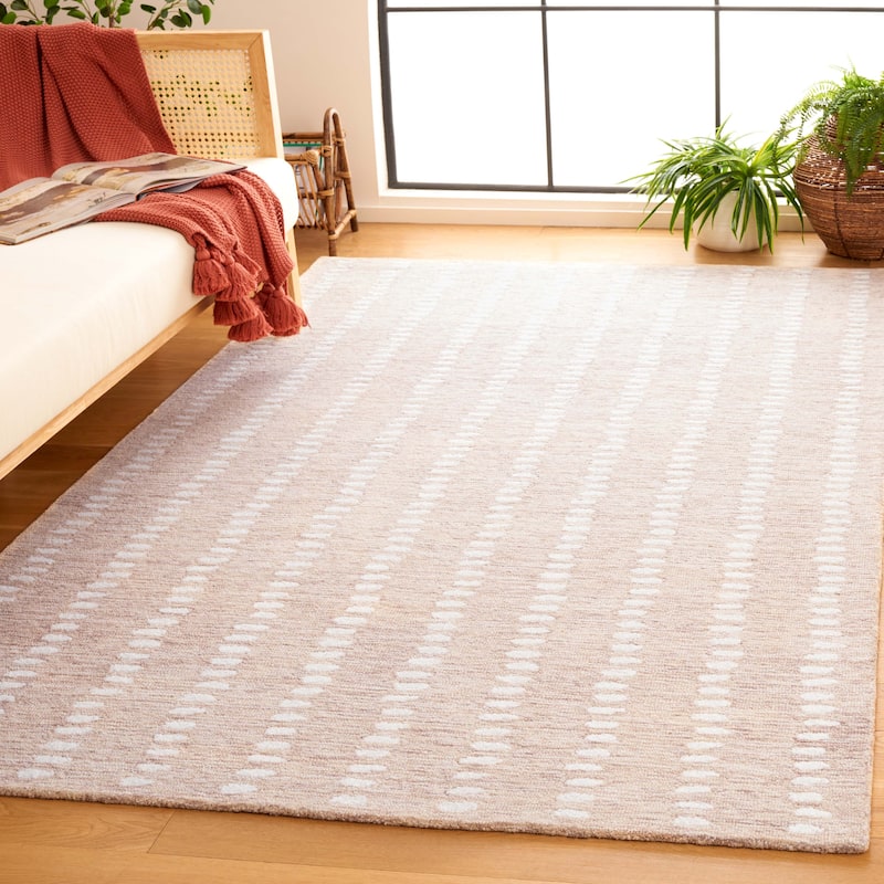 SAFAVIEH Handmade Abstract Damhnait Contemporary Wool Rug - 5' Square - Beige/Ivory - Square