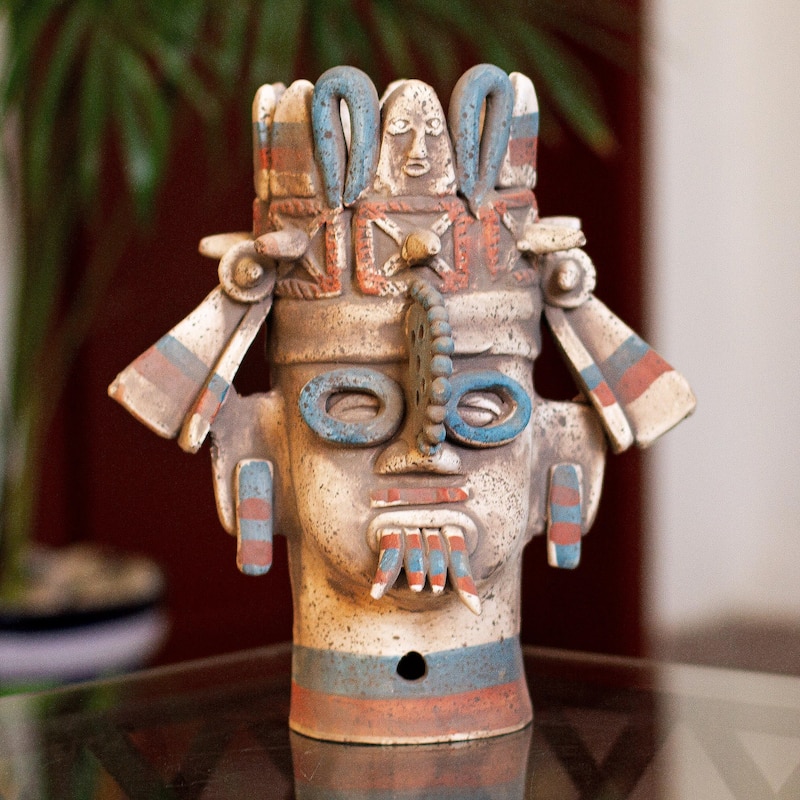 Novica Handmade Aztec Rain God Tlaloc Ceramic Vessel