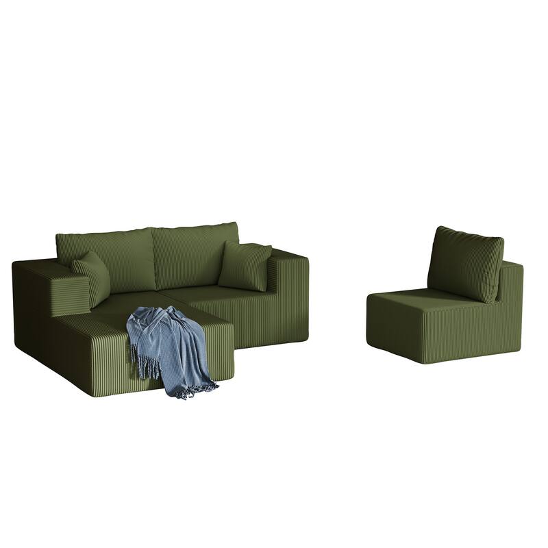 L Shaped Sectional Foam Sofa, Upholstered Corduroy Fabric Sofa, Modular Cloud Couch with Chaise Lounge & Removable Covers