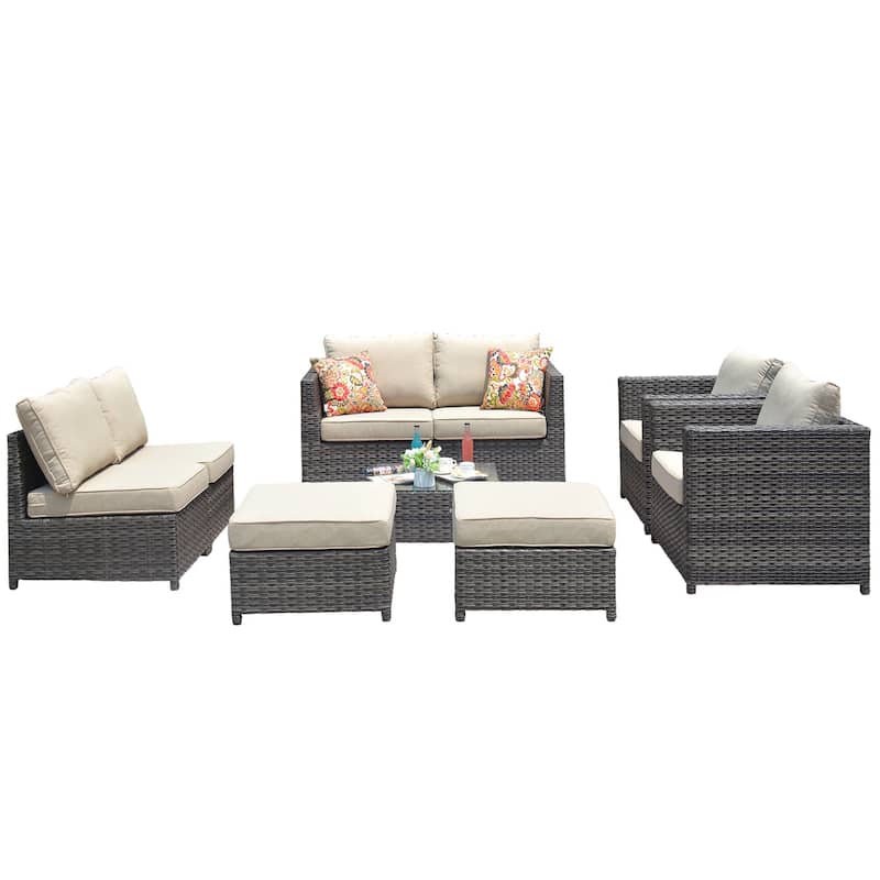 OVIOS Patio Furniture Deep Seat Wicker 9-piece Set