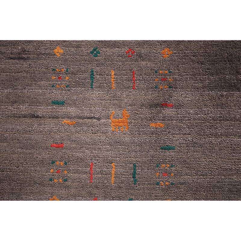 Earth Tone Striped Gabbeh Indian Area Rug Handmade Brown Silk Carpet - 8'1" X 9'9"