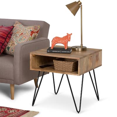 WYNDENHALL Moreno SOLID MANGO WOOD and Metal 22 inch Wide Square Industrial End Side Table - 22 W x 22 D x 23 H