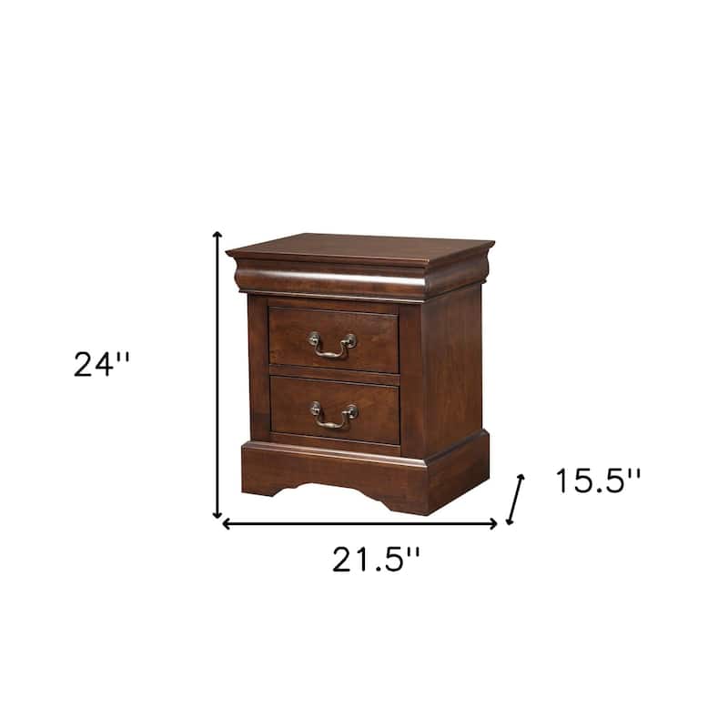 HomeRoots 24" Wood and Solid Wood Two Drawer Nightstand