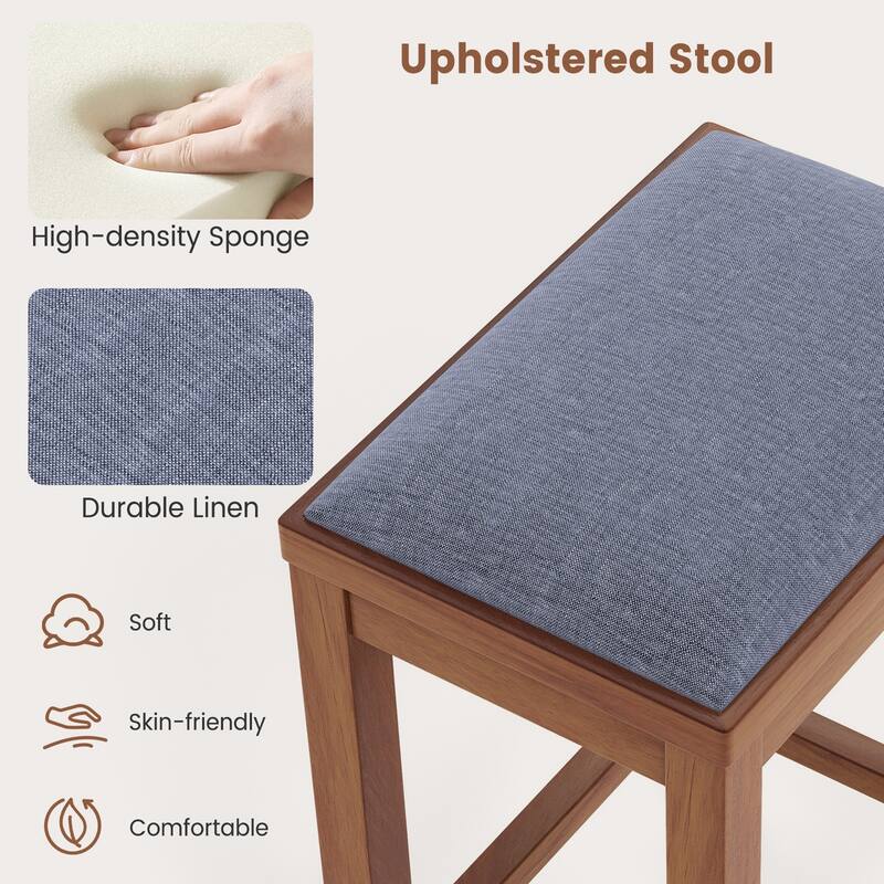 Costway Set of 2 Upholstered Bar Stools Wooden Counter Height Dining