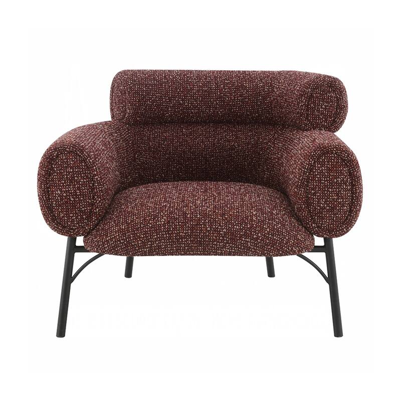 Tweed Fabric Upholstered Accent Chair in Maroon - Maroon