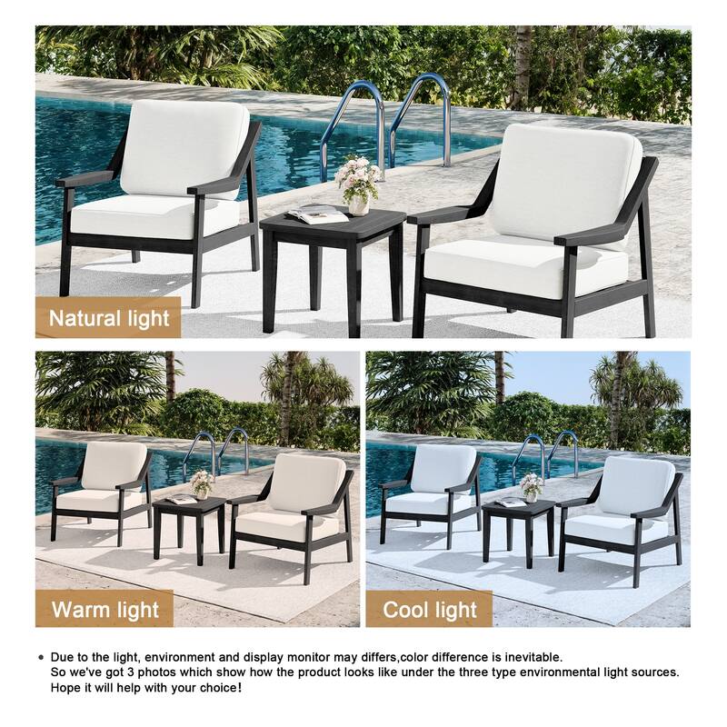 3-piece Teak Modern Cushioned Club Chairs Set Patio Bistro Set